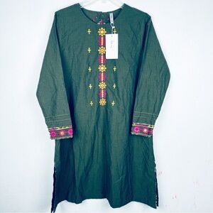 NWT ethnic size M olive green embroidered shirt